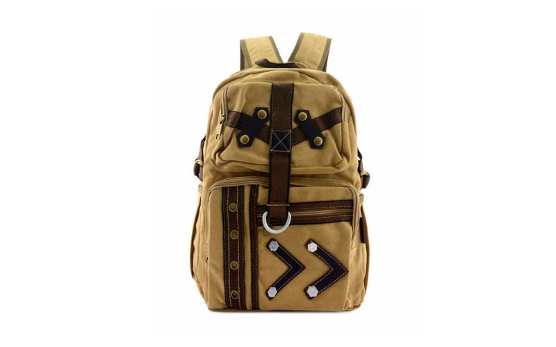 Amik Baldwin Hills Designer Vintage Canvas School Backpack - Khaki Tan