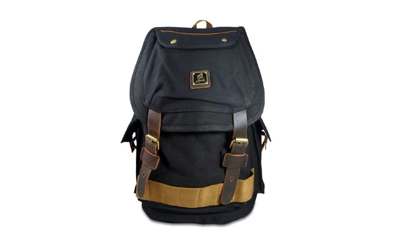 Amik Cahuenga Pass Italian-Style Vintage Canvas & Leather Backpack - Black