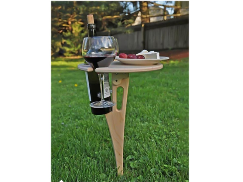 Outdoor Portable Wooden Wine Rack Detachable Wine Table with Ground Nail