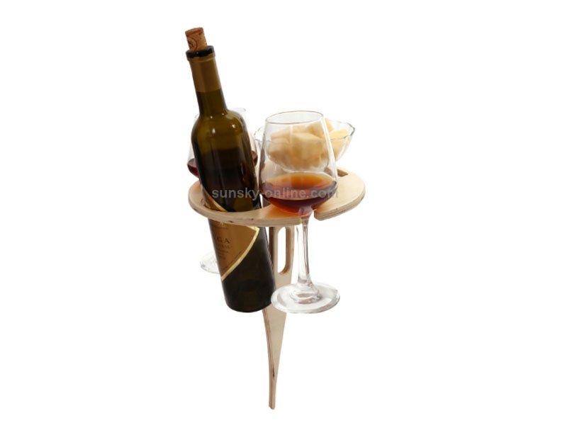 Outdoor Portable Wooden Wine Rack Detachable Wine Table with Ground Nail