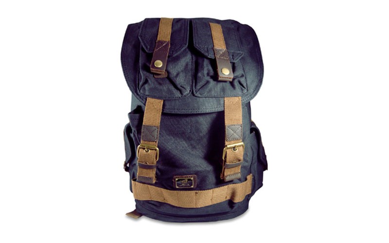 Amik Canoga Park Italian Vintage Canvas & Leather Rucksack - Black