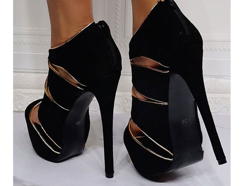 Women's Sexy High Heels Black Open Toe Micro Suede Sexy Stiletto Heels