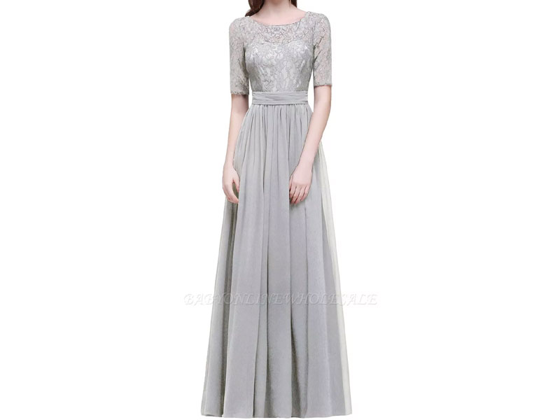 Women's Aubrielle A-line Scoop Chiffon Elegant Prom Dress With Lace