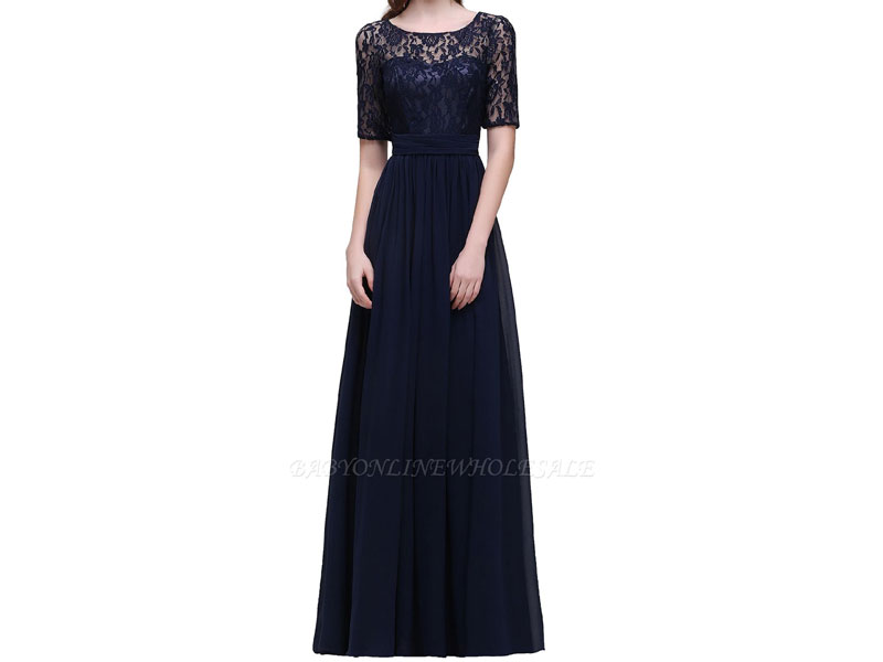 Women's Aubrielle A-line Scoop Chiffon Elegant Prom Dress With Lace