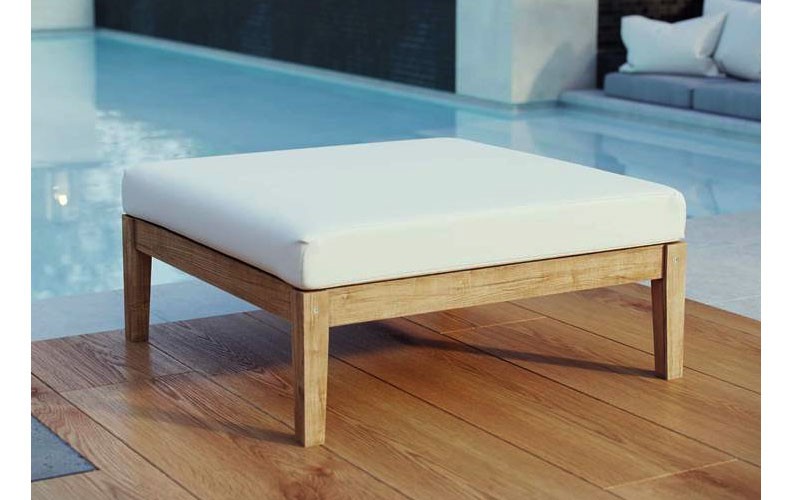 Bayport Outdoor Patio Teak Ottoman In Natural White