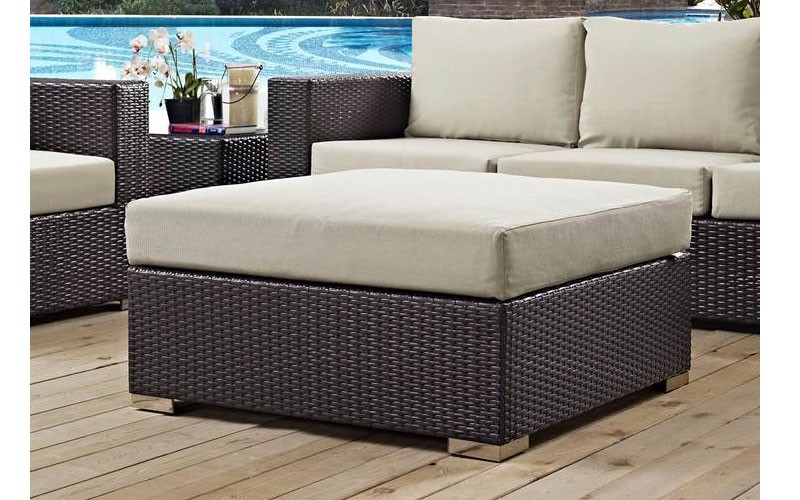 Convene Outdoor Patio Large Square Ottoman In Espresso Beige