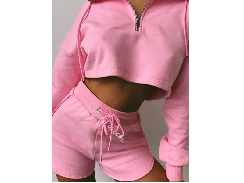 Women's With Hood Polyester Long Sleeve Shorts Clothing Sets