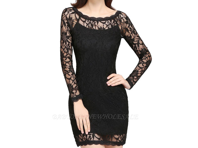 Women's Sexy Black Lace Long Sleeves Mermaid Prom Dresses