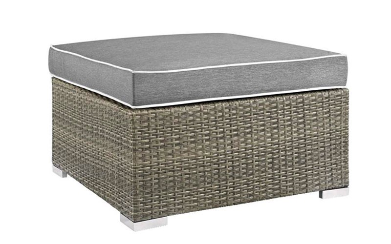 Repose Outdoor Patio Upholstered Fabric Ottoman In Light Gray Gray