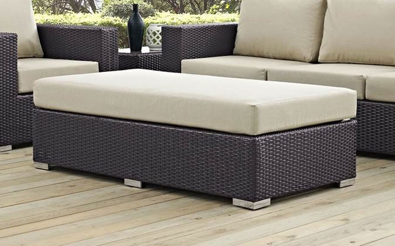 Convene Outdoor Patio Fabric Rectangle Ottoman In Espresso Beige