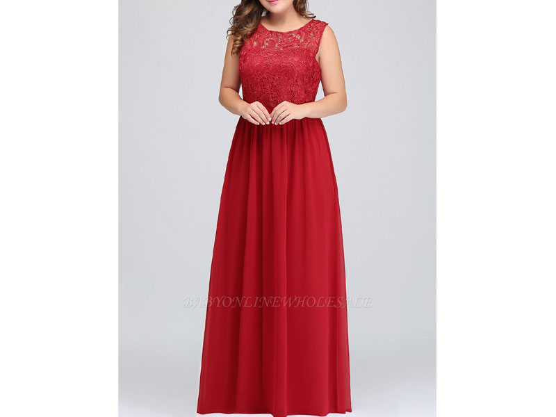 Women's Elyse A-line Sleeveless Crew Floor-length Lace Top Chiffon Prom Dresse