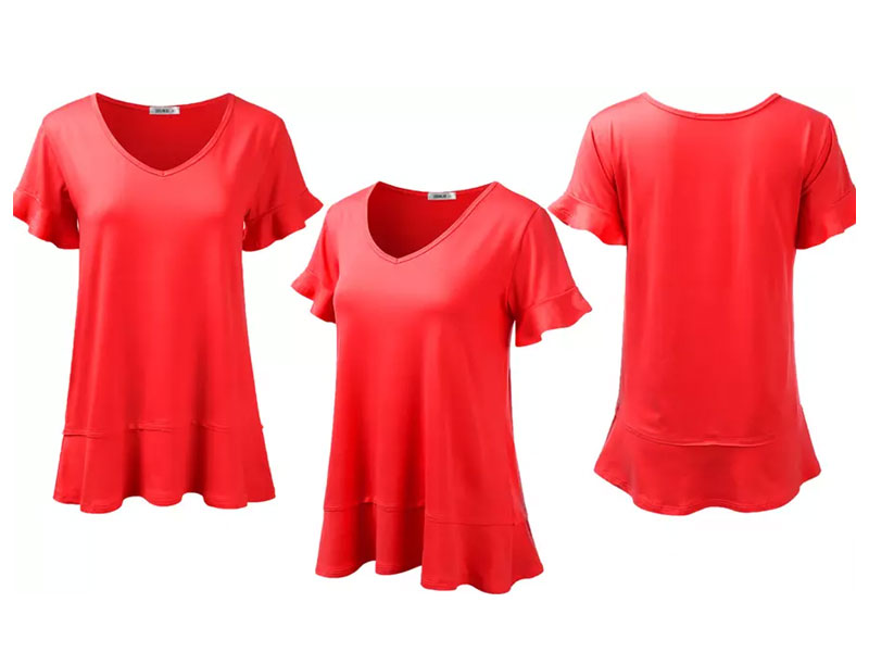 Doublju Women's V-Neck Short Sleeve Flared Tunic Top. Plus Size Available