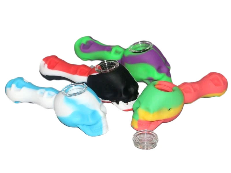 Silicone Skull Pipe with Glass Bowl Inset