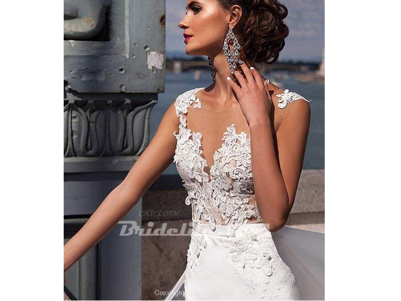 Women's Chicloth Popular Appliques Sweep Train Mermaid Wedding Dresses