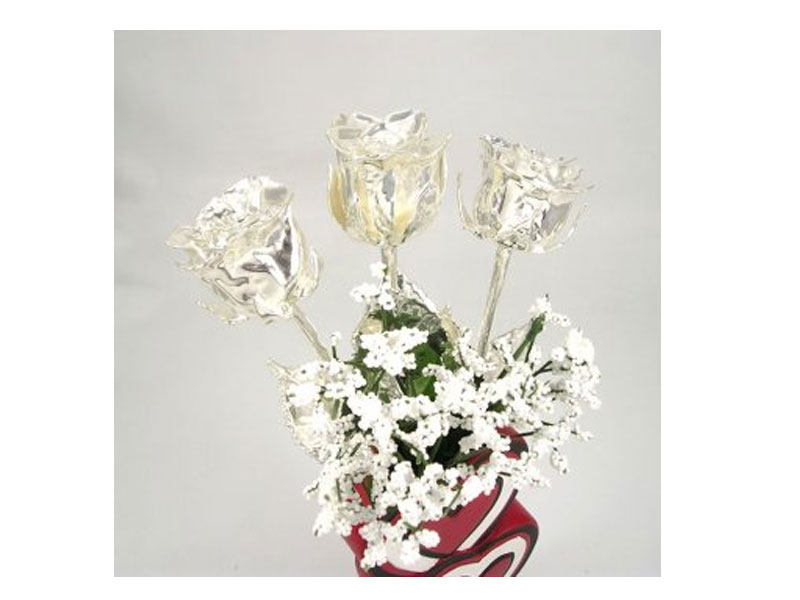 Past Present & Future Silver Roses in 3 Heart Vase