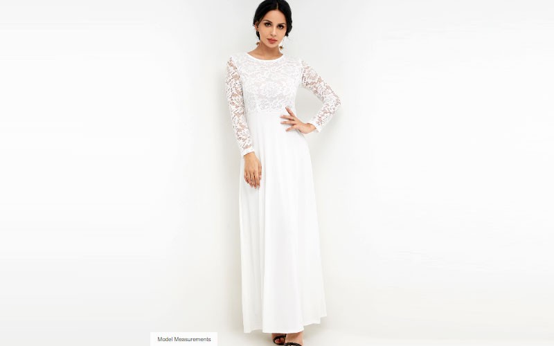 White Lace Insert Overlay High-waisted Flared Ocassion Maxi Dress