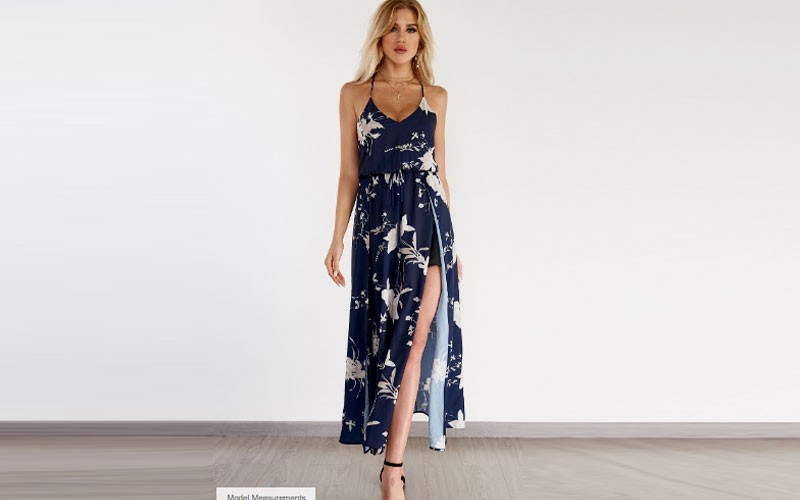 Black Random Floral Print Plunge V-neck & Side Splits Maxi Dress