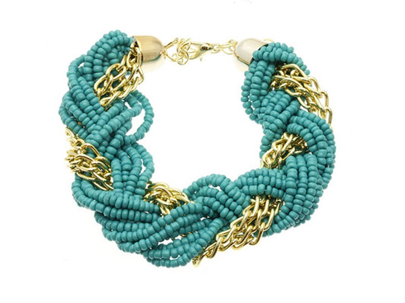 Women's Turquoise Micro Bead Link Braid Fashion Bracelet