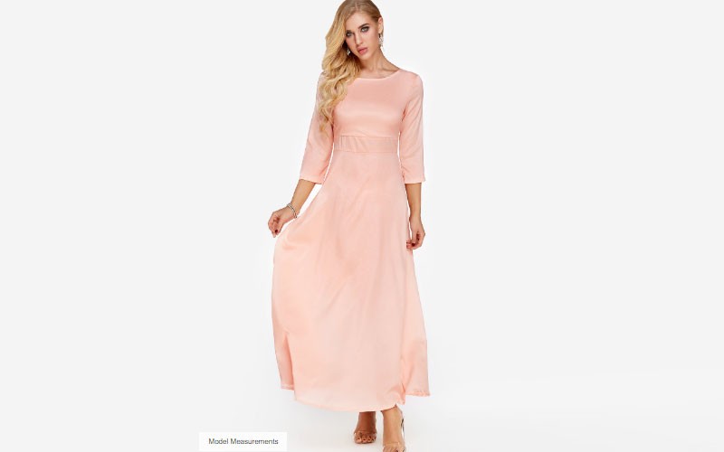 Pink Round Neck Half Sleeves Maxi Dresses