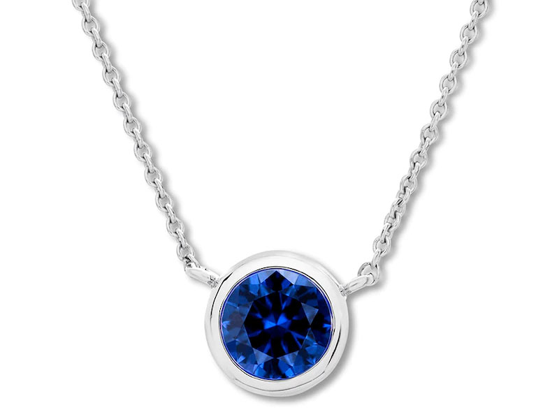 Women's Jared Natural Sapphire Necklace Bezel-set 10K White Gold 18