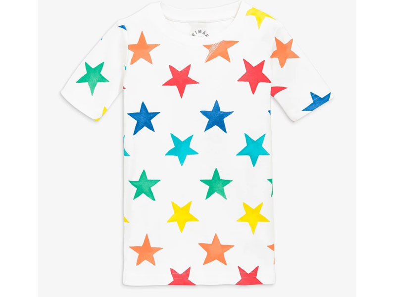 Short sleeve PJ Top In Rainbow Watercolor Star For kids