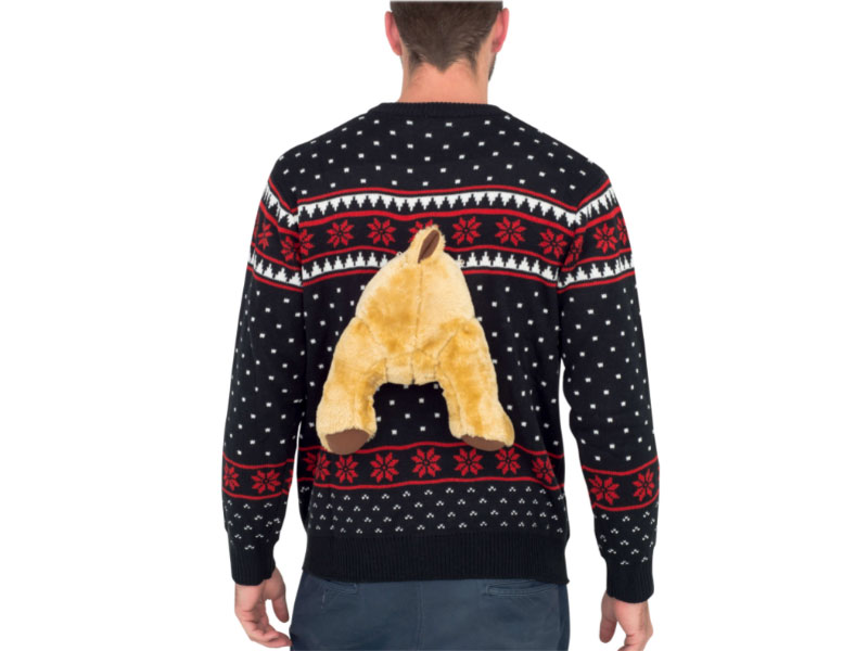 Black 3-D Ugly Christmas Sweater with Stuffed Moose For Men And Women