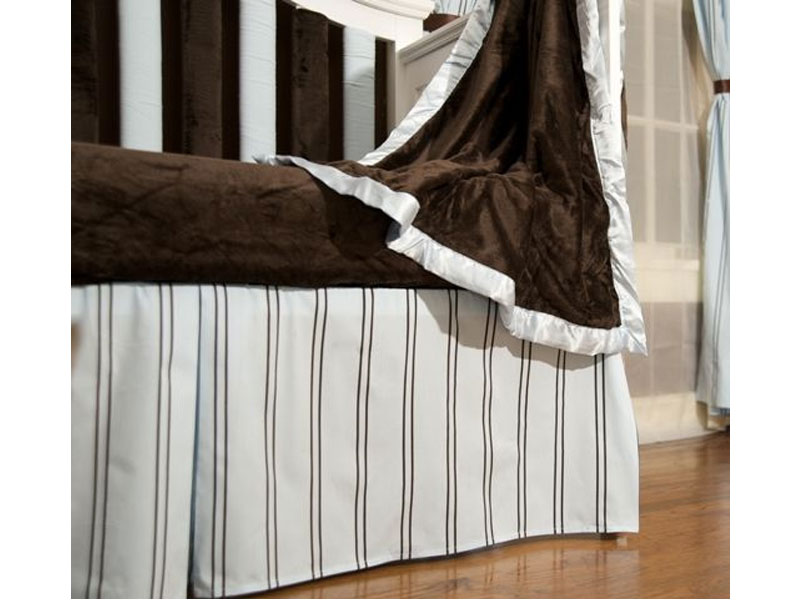 Blue & Chocolate Stripes Box Pleat Dust Ruffle