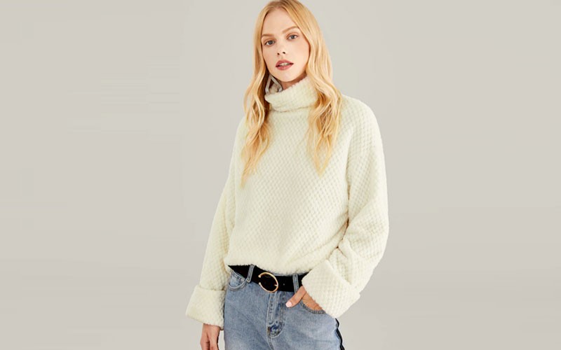 Shein Stand Neck Soft Solid Teddy Sweatshirt