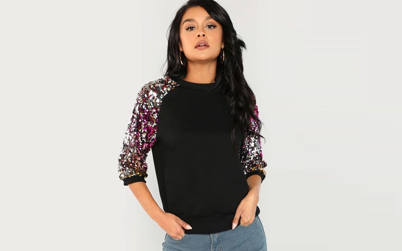 Shein Sequin Raglan Sleeve Sweatshirt