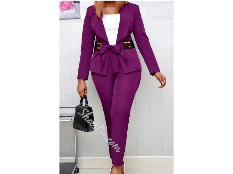 Lace-Up Simple Jacket Lace-Up Women's Two Piece Sets