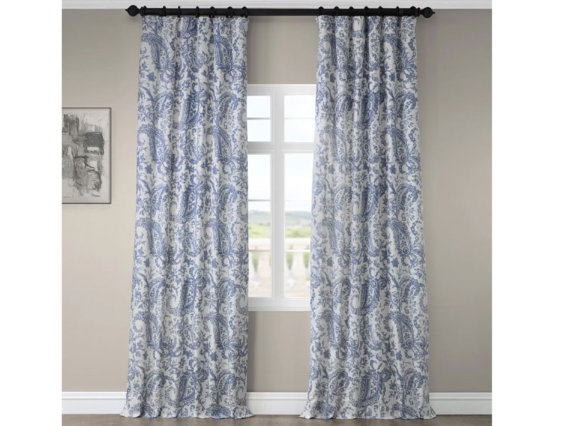 Edina Washed Blue Printed Cotton Curtain