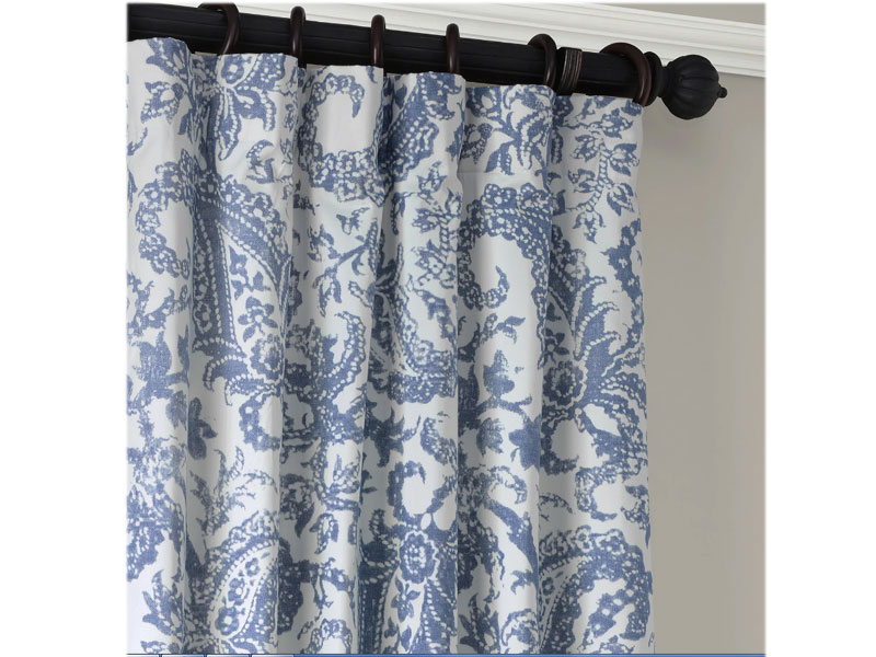 Edina Washed Blue Printed Cotton Curtain