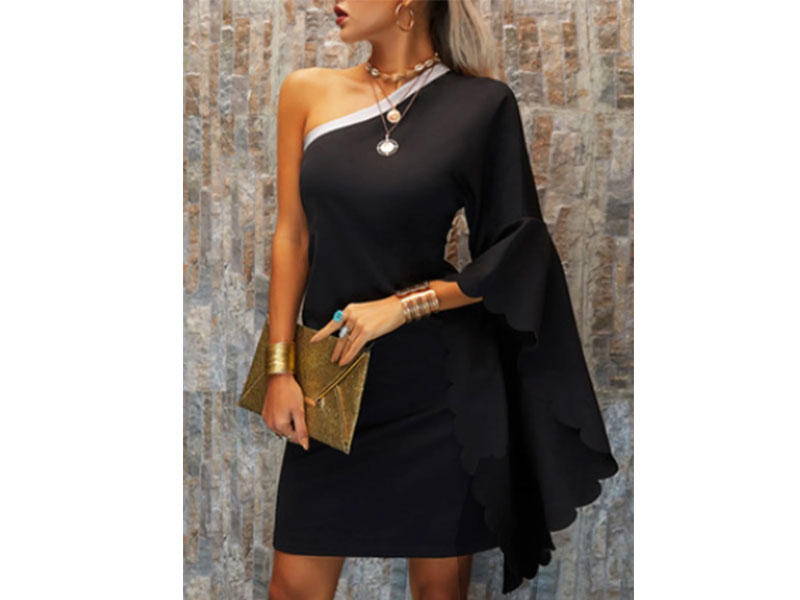 Women's Single Sleeve Elegant Color-Block Mini Dress