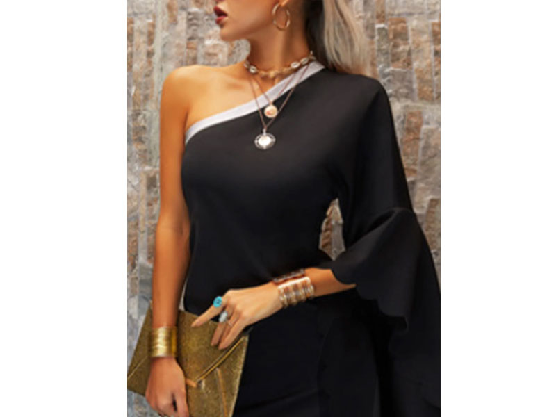 Women's Single Sleeve Elegant Color-Block Mini Dress