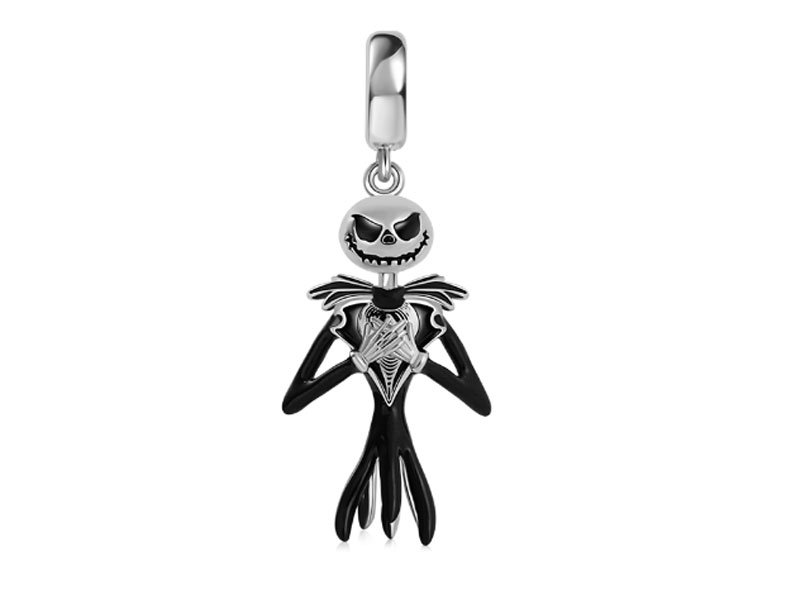 Jack Skull Pendant Dangle Charm Sterling Silver Black Plated