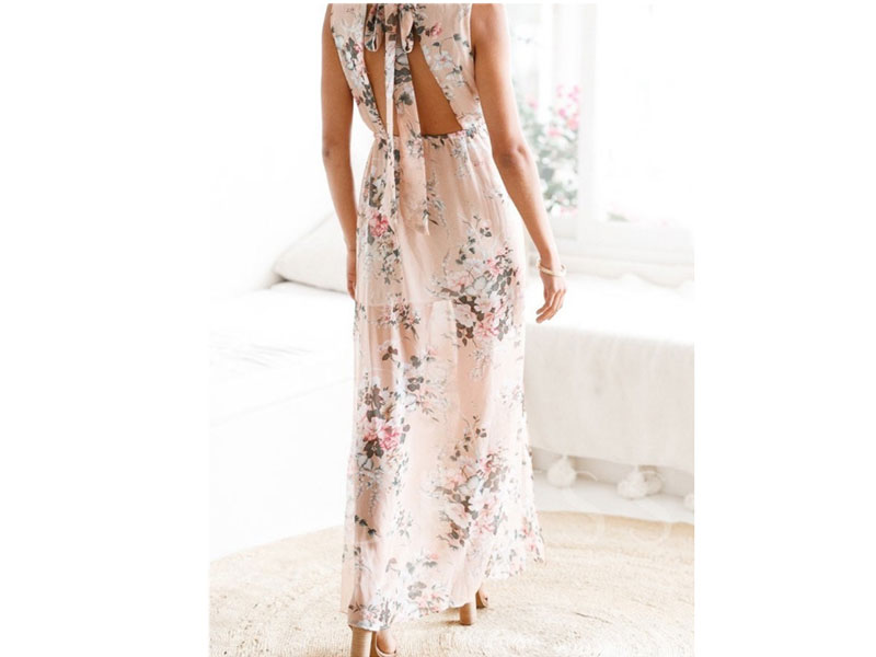 Print Sleeveless Stand Collar Ankle-Length Mid Waist Women's Dress