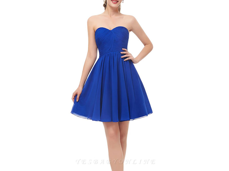 Women's Royal-Blue Summer Sweetheart-Neck Short Cocktail Dresses