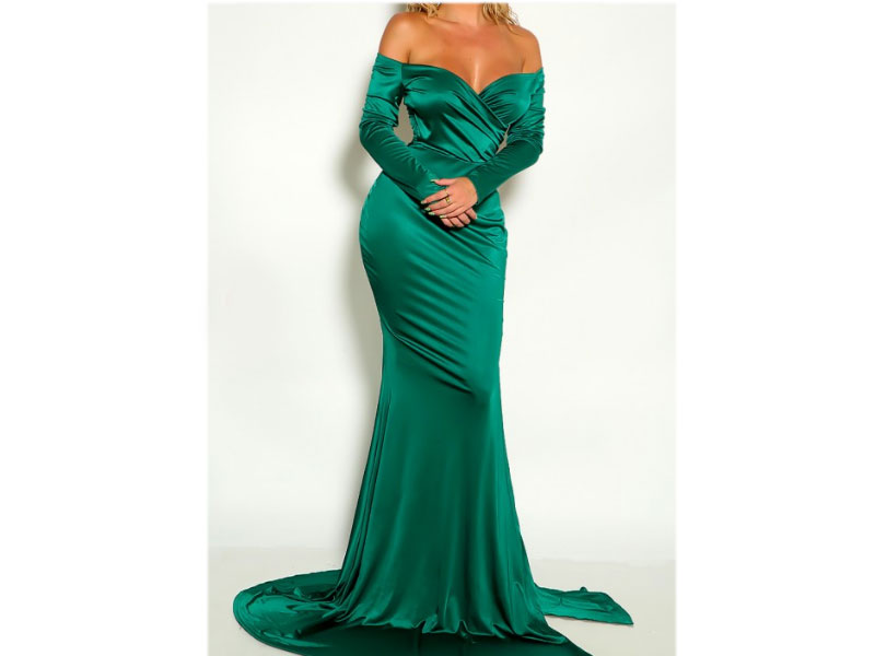 Women's Green Off The Shoulder Surplice Maxi Cocktail Dress