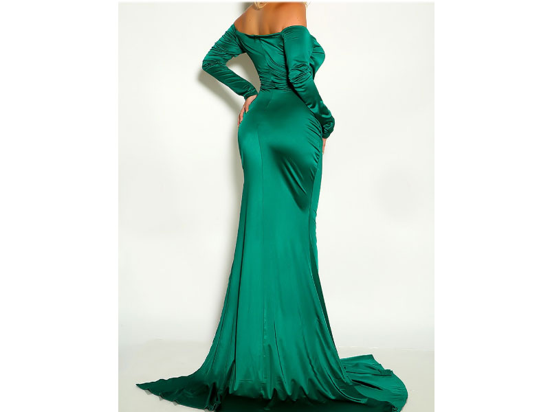 Women's Green Off The Shoulder Surplice Maxi Cocktail Dress