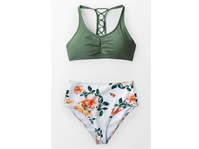 Women's Celadon Green And Floral Bikini