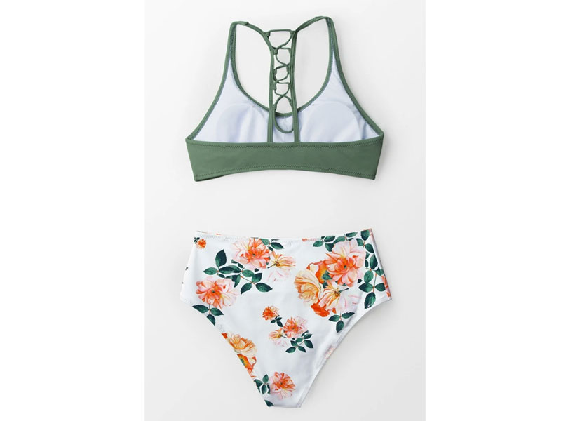 Women's Celadon Green And Floral Bikini