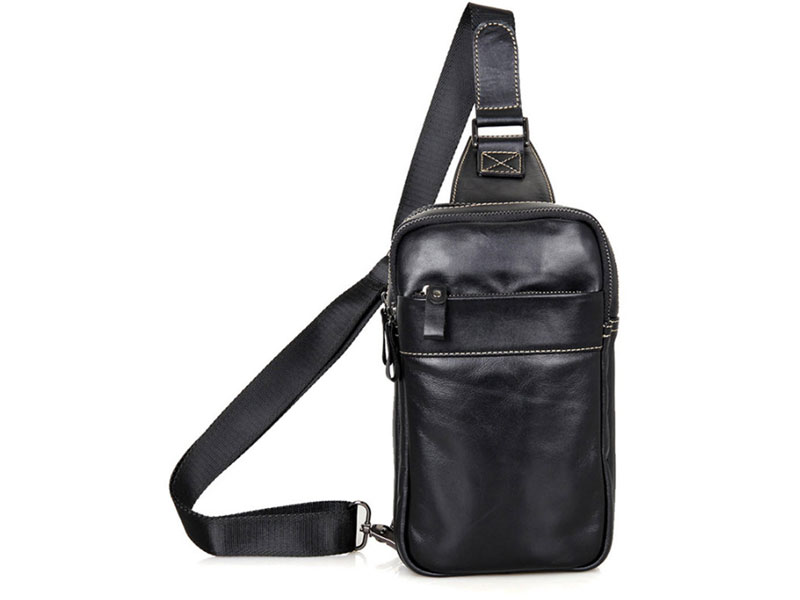 Europie Soft Leather Single Shoulder Sling Chest Bag Black
