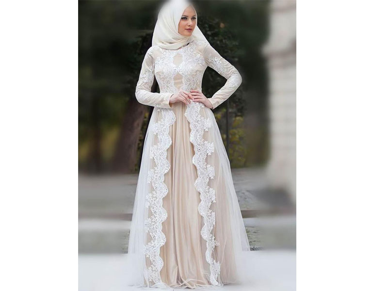Women's Modest Long Sleeves Lace Floor-Length Wedding Dresses