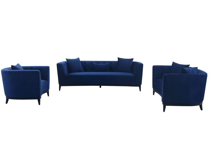 Melange 3 Piece Blue Velvet Living Room Seating Set Armen Living