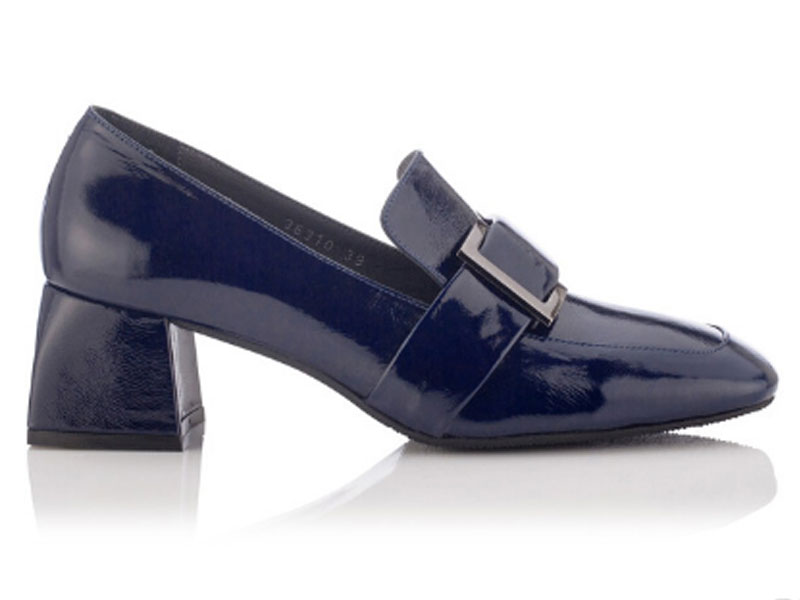 Women's Girotti Buckle Shoes Mattea Wrinkled Patent Leather Blue Navy