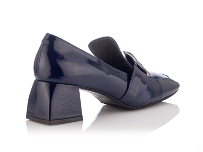 Women's Girotti Buckle Shoes Mattea Wrinkled Patent Leather Blue Navy