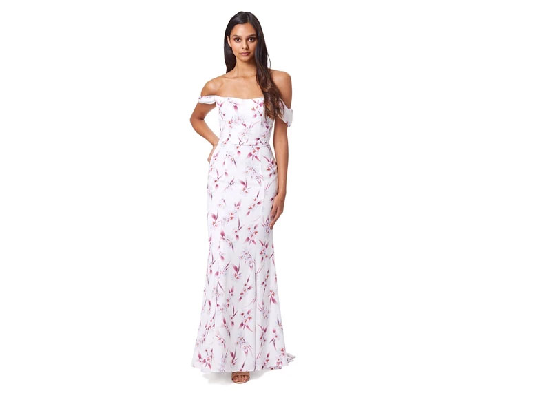 Women's Catalina Bardot Fishtail Maxi Dress in Floral Print