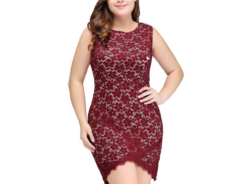 Women's Short Sleeveless Mermaid Scoop Plus size Lace Cocktail Dresses