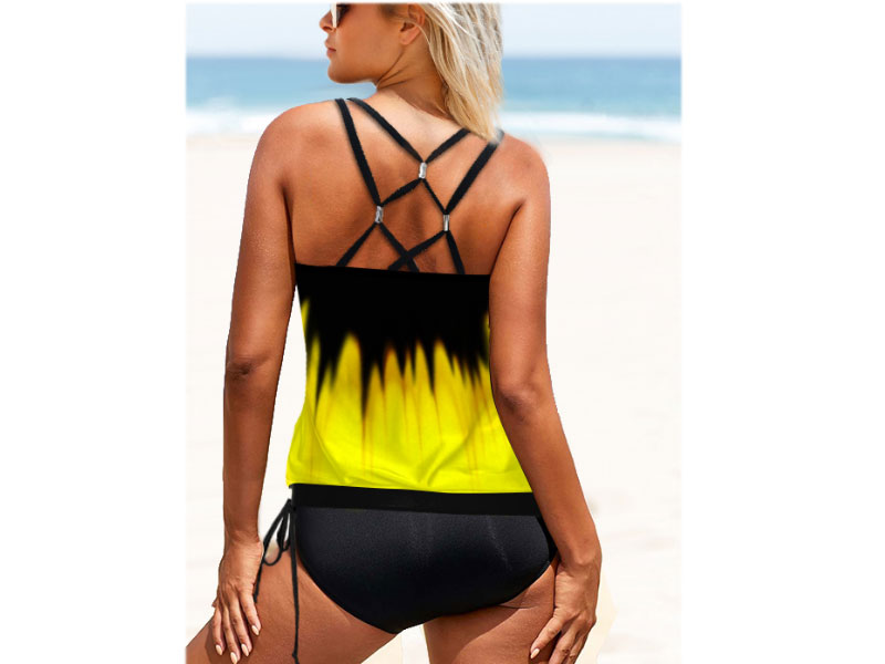 Women's Ombre Tie Side Strappy Back Tankini Set