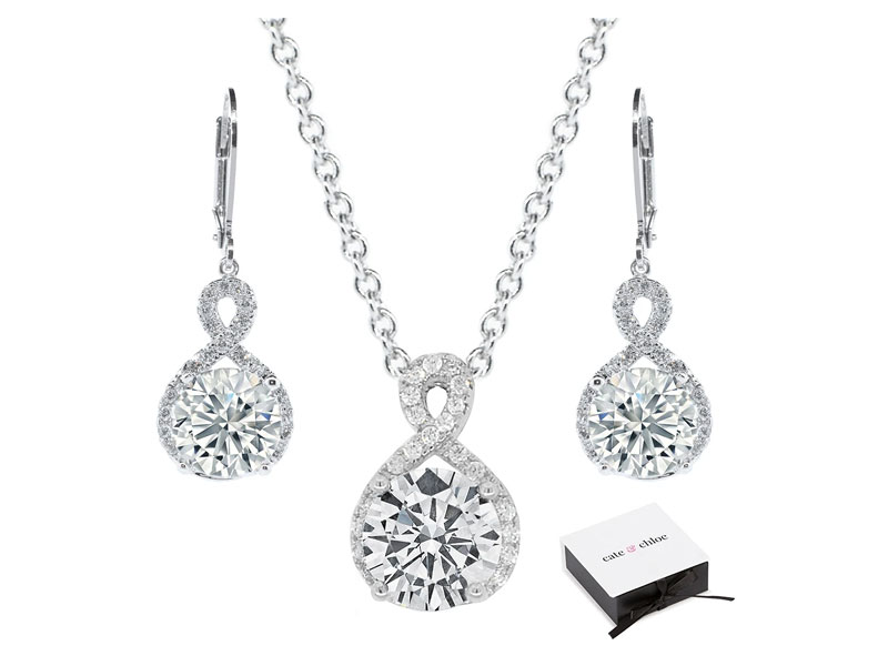 Cat & Chloe Women's Alessandra Vision 18k White Gold Drop Earrings & Necklace